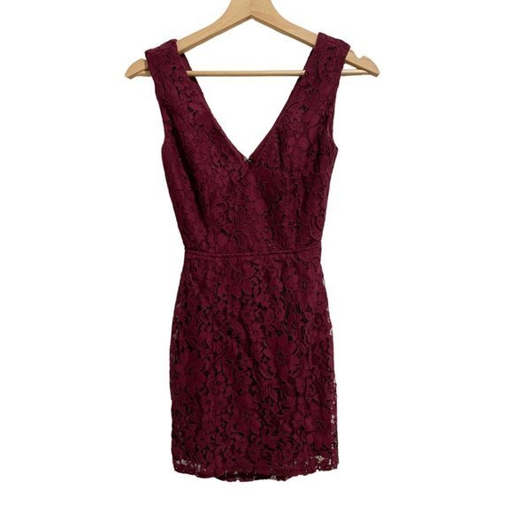 LULUS SIZE XS Nevaeh Burgundy Lace Cutout Mini Dress | G1 - Picture 3 of 6